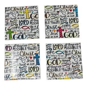 Faith Based Coasters Tile Drink Bar Cross Jesus Loved Hope Hand Made Felt Back
